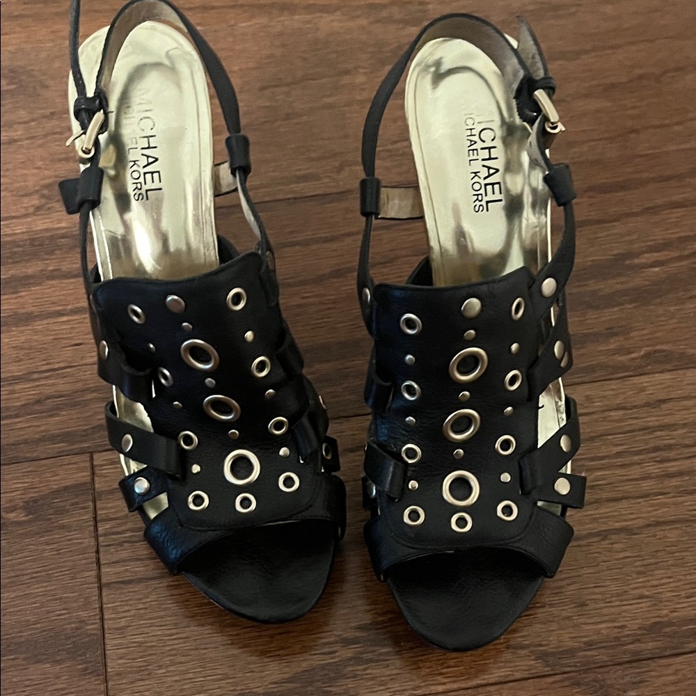 Michael Kors platform Black and Gold Heeled Sandals